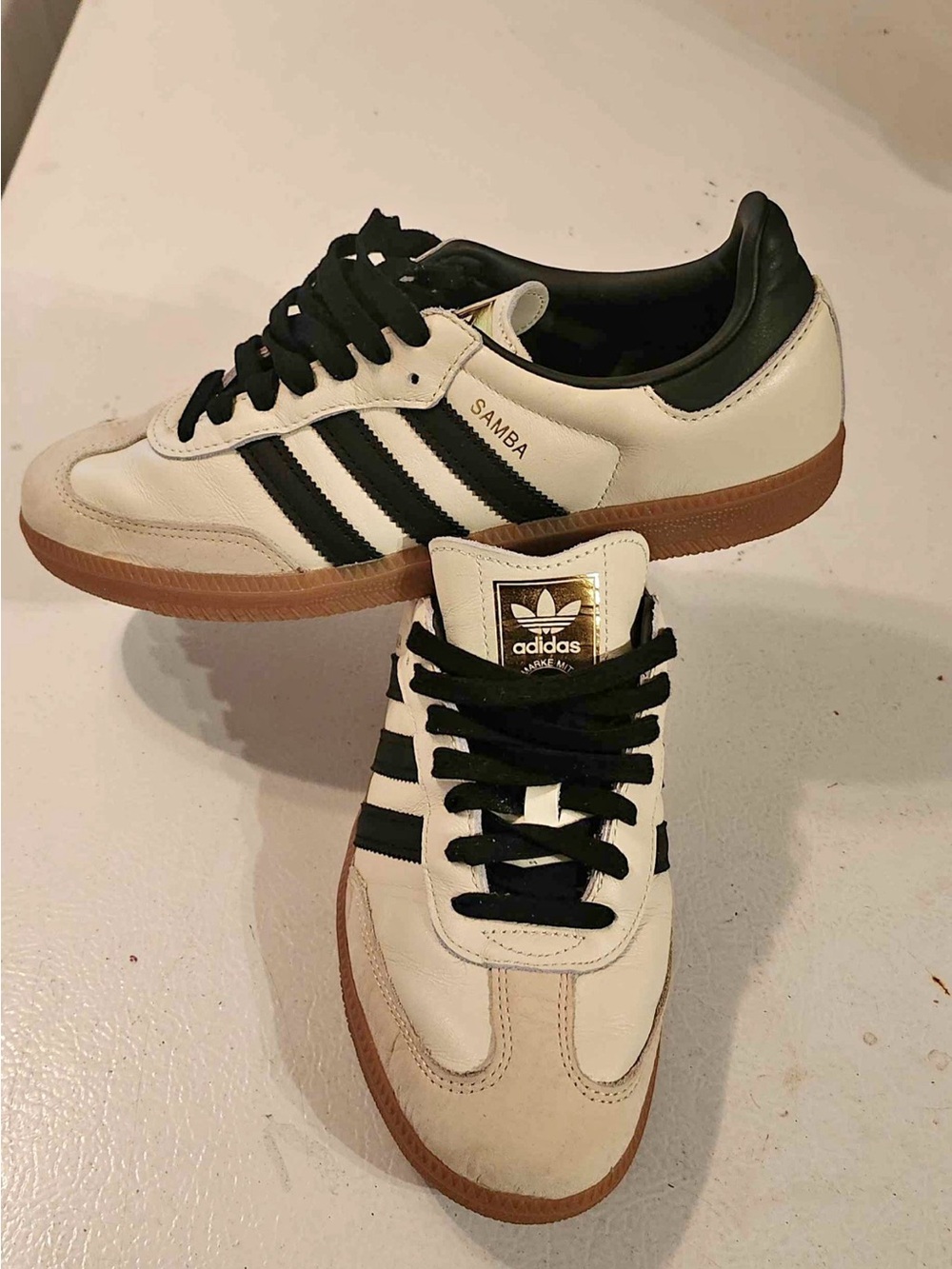 adidas Samba White Black Sneakers with Gum Sole